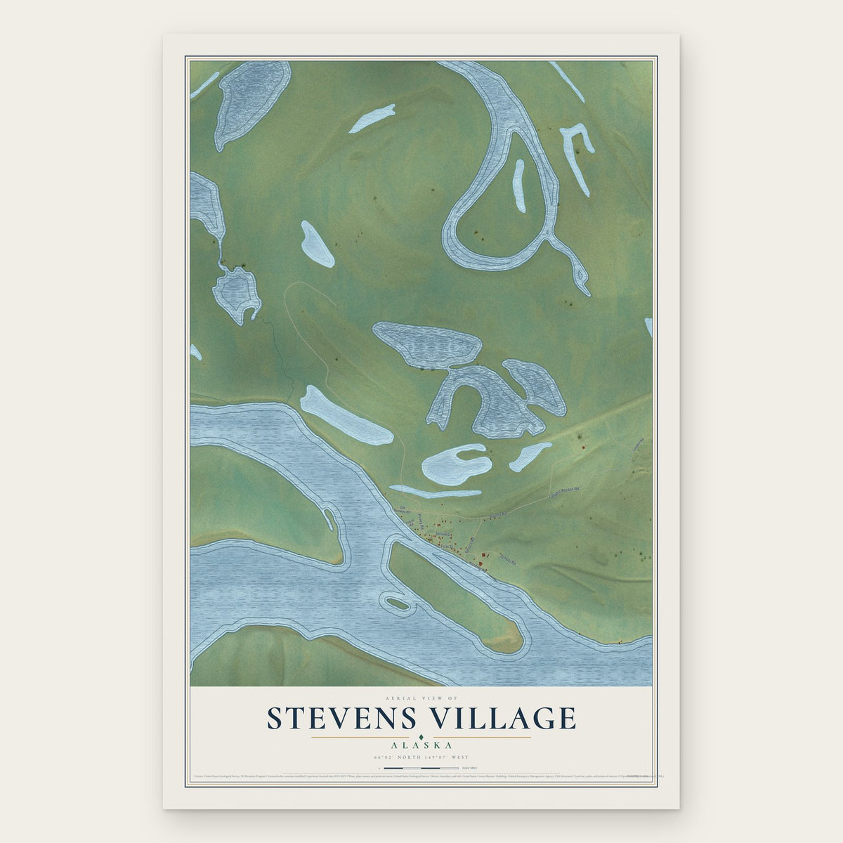 Stevens Village, Alaska map print, the full design