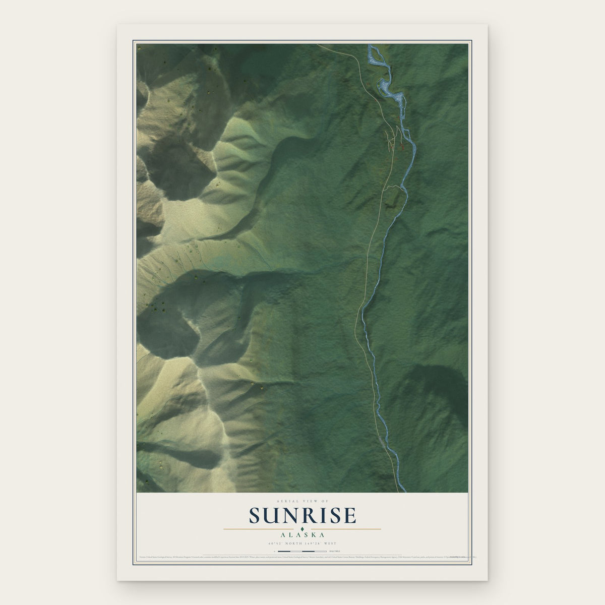 Sunrise, Alaska map print, the full design