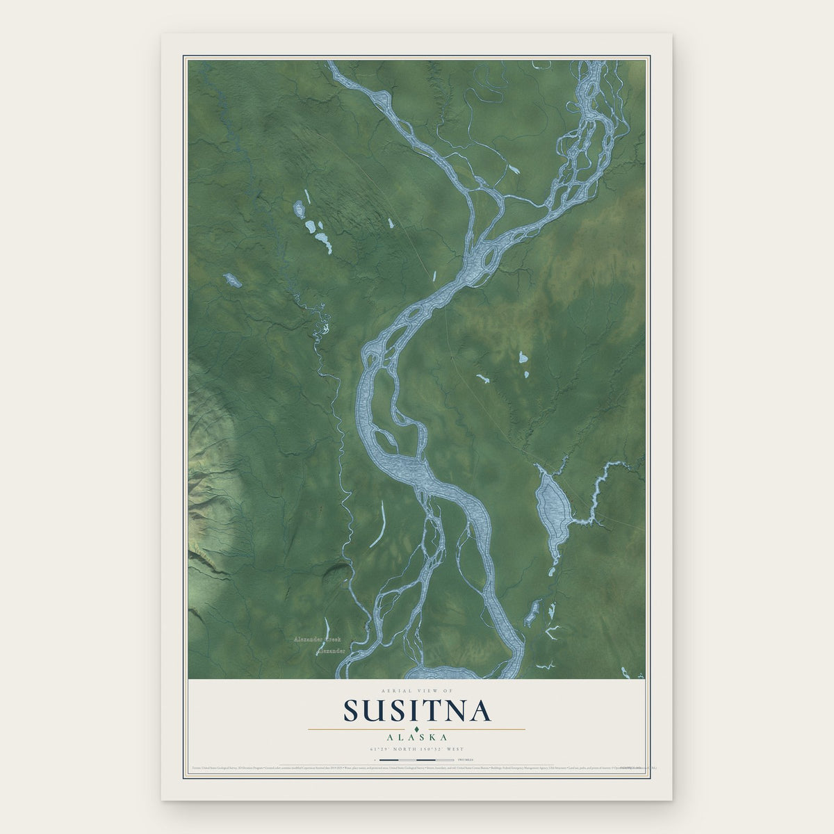 Susitna, Alaska map print, the full design