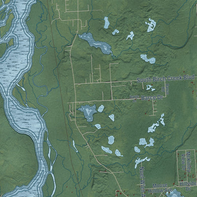 Close-up of the map of Susitna North, Alaska print showing street and building detail
