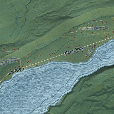 Close-up of the map of Sutton-Alpine, Alaska print showing street and building detail