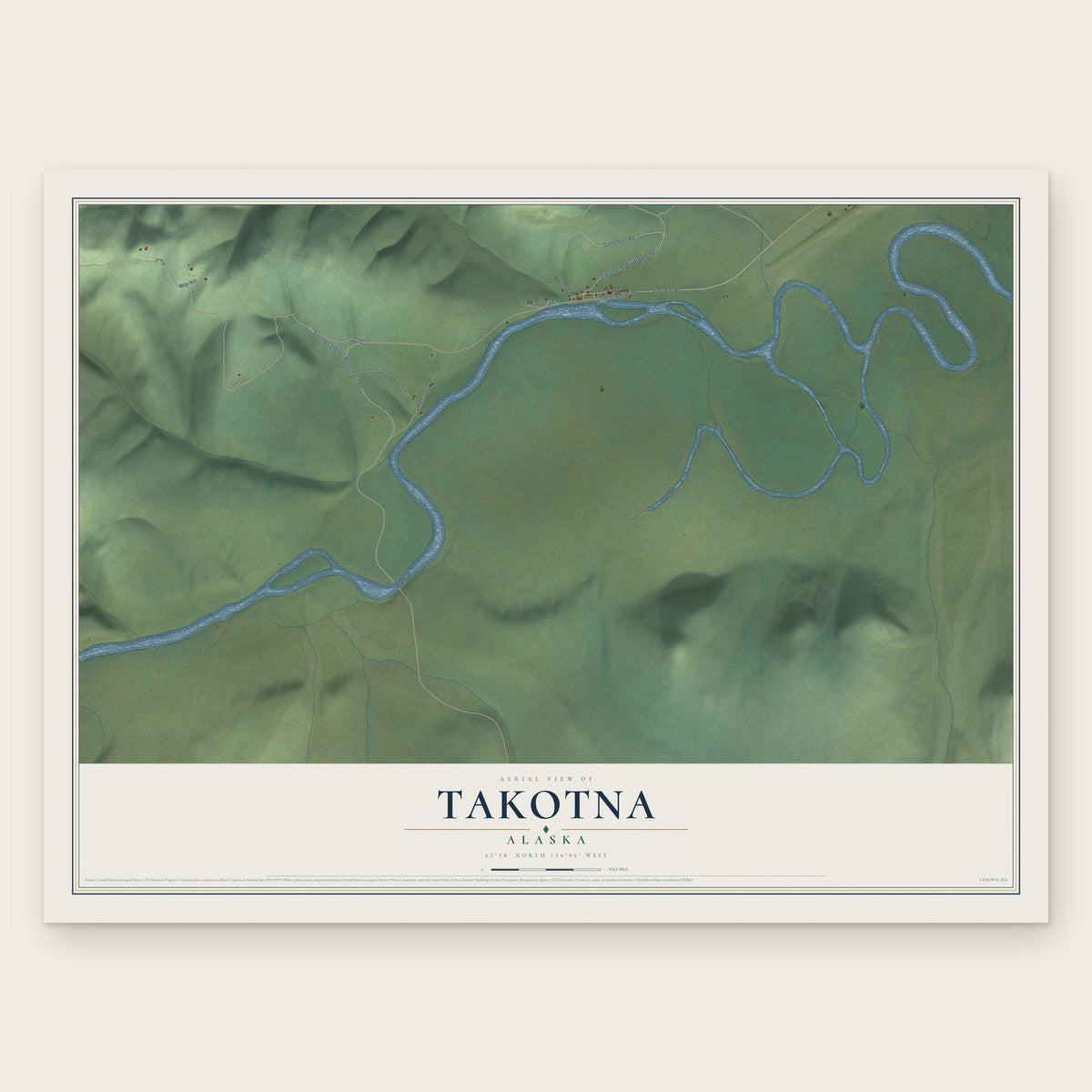 Takotna, Alaska map print, the full design