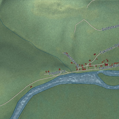 Close-up of the map of Takotna, Alaska print showing street and building detail