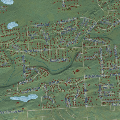 Close-up of the map of Tanaina, Alaska print showing street and building detail