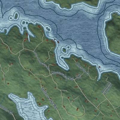 Close-up of the map of Thorne Bay, Alaska print showing street and building detail