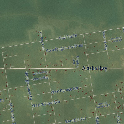 Close-up of the map of Tok, Alaska print showing street and building detail