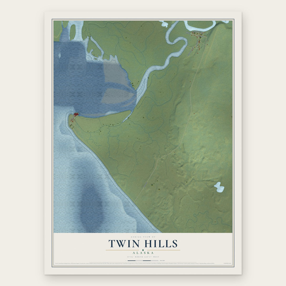 Twin Hills, Alaska map print, the full design