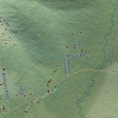 Close-up of the map of Two Rivers, Alaska print showing street and building detail