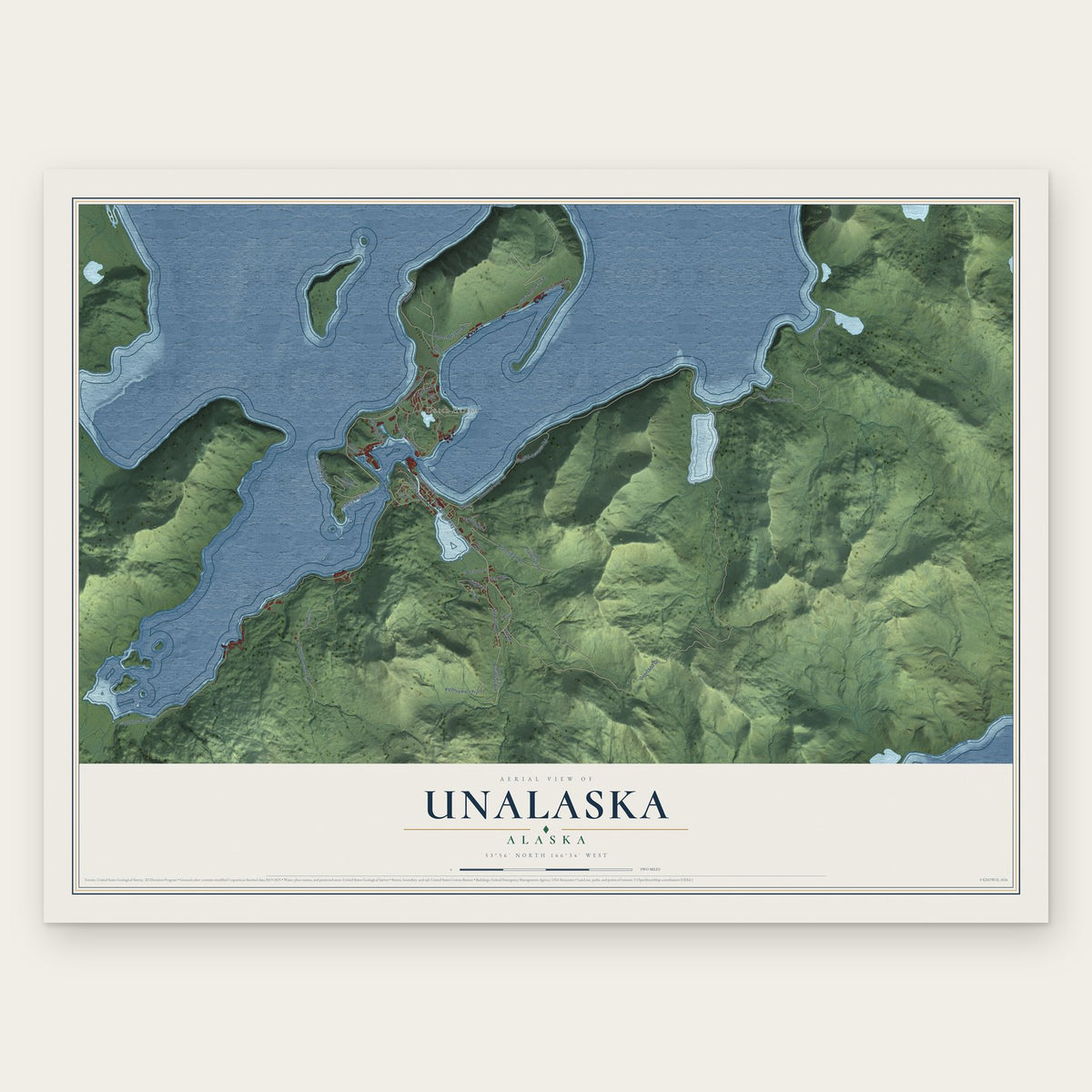 Unalaska, Alaska map print, the full design