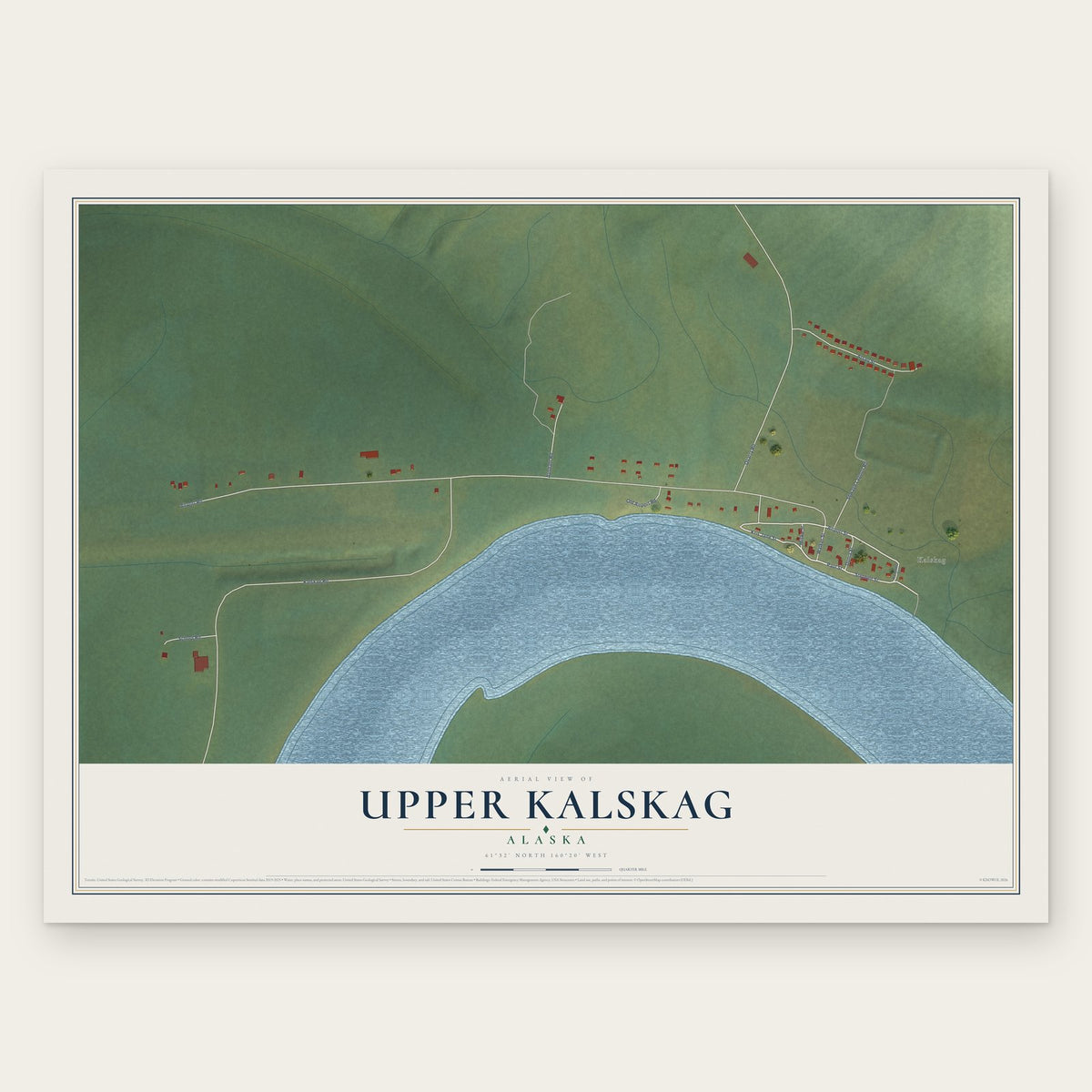 Upper Kalskag, Alaska map print, the full design