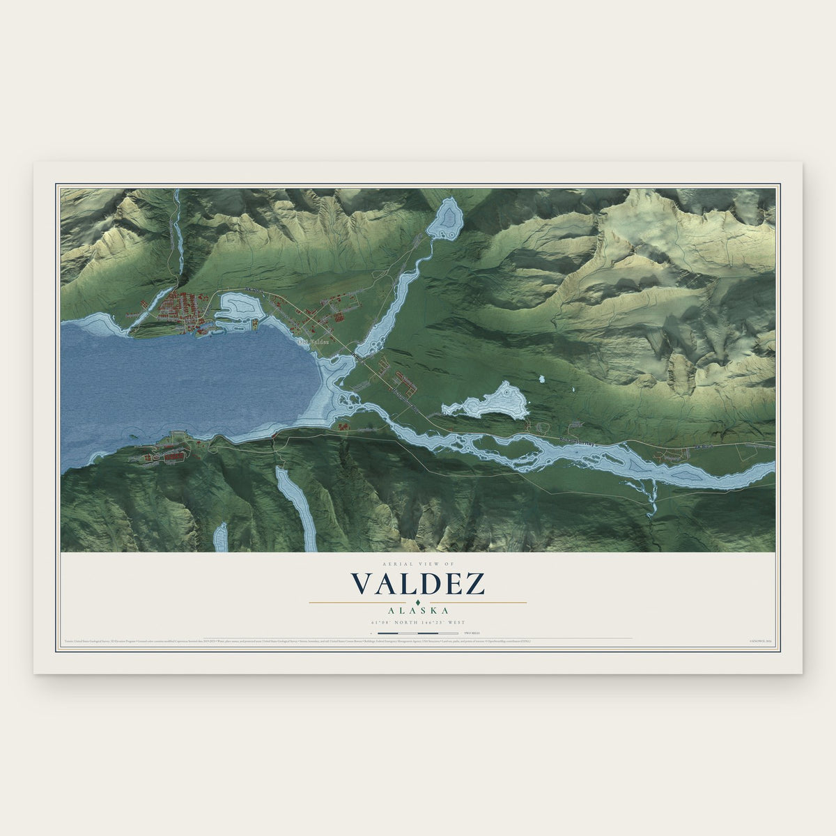 Valdez, Alaska map print, the full design