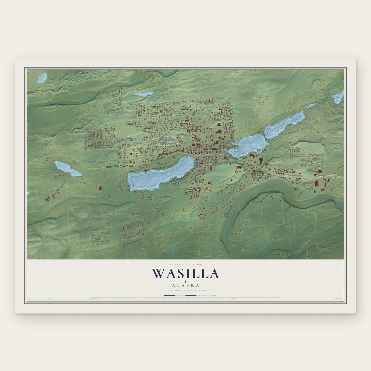 Wasilla, Alaska map print, the full design