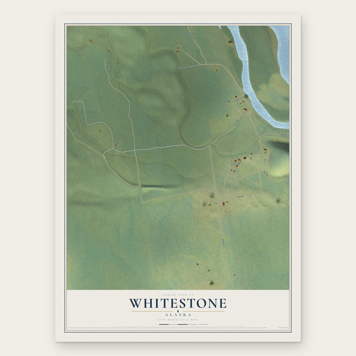 Whitestone, Alaska map print, the full design
