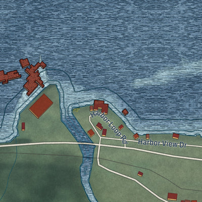 Close-up of the map of Whittier, Alaska print showing street and building detail