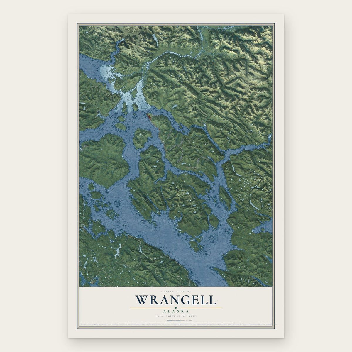 Wrangell, Alaska map print, the full design