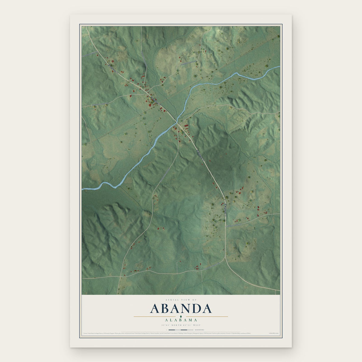 Abanda, Alabama map print, the full design
