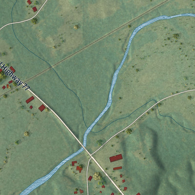 Close-up of the map of Abanda, Alabama print showing street and building detail