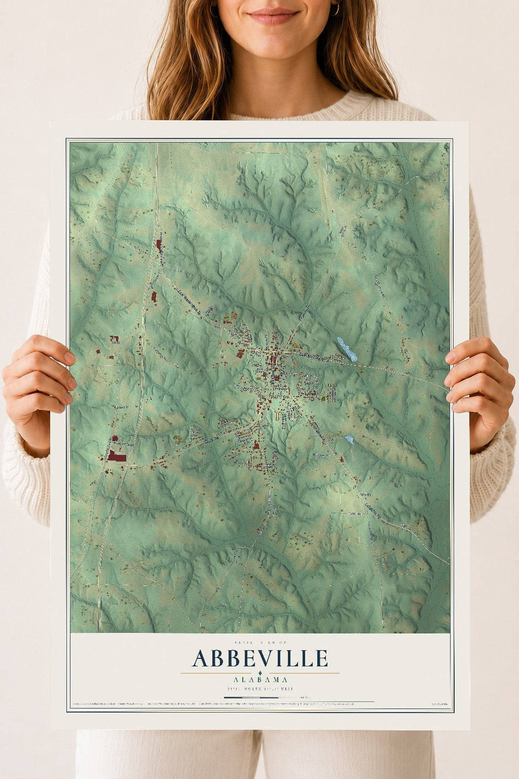 Map of Abbeville, Alabama, 18 x 24 inch unframed archival matte print