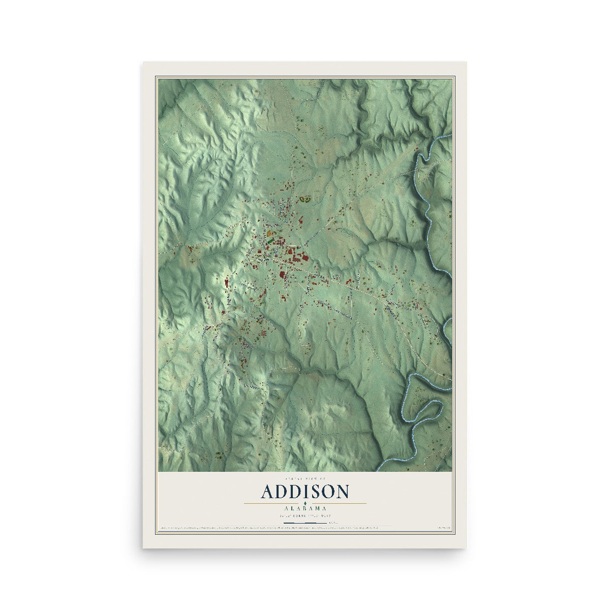 Map of Addison, Alabama, 12 x 18 inch unframed archival matte print