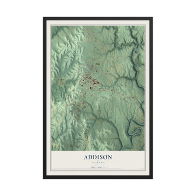 Map of Addison, Alabama, 12 x 18 inch print in a black wood frame