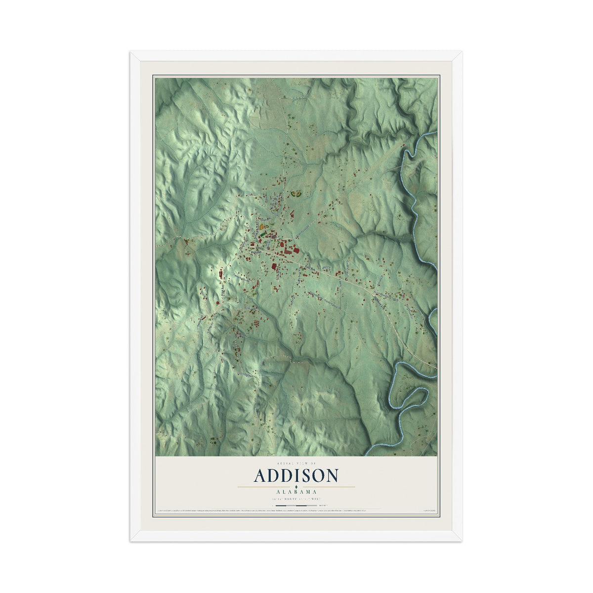 Map of Addison, Alabama, 12 x 18 inch print in a white wood frame