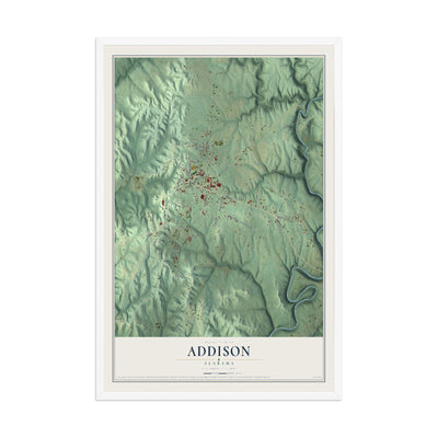 Map of Addison, Alabama, 12 x 18 inch print in a white wood frame