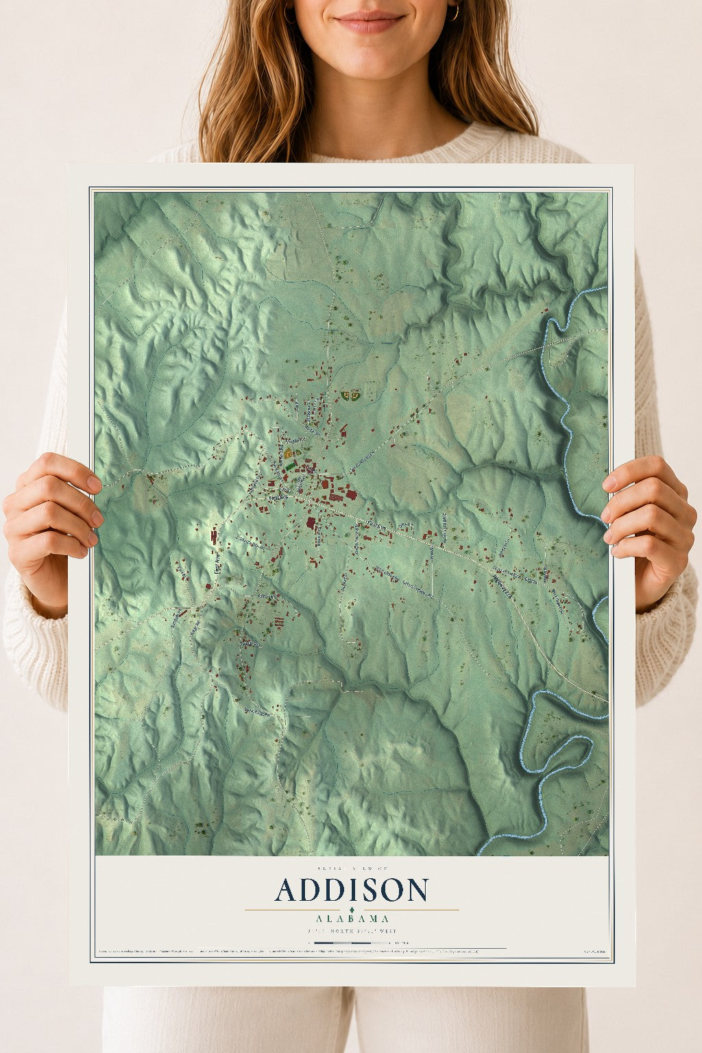 Map of Addison, Alabama, 18 x 24 inch unframed archival matte print