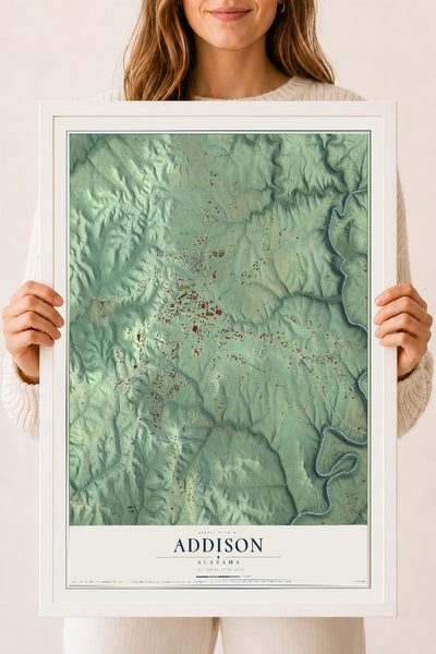 Map of Addison, Alabama, 18 x 24 inch print in a white wood frame