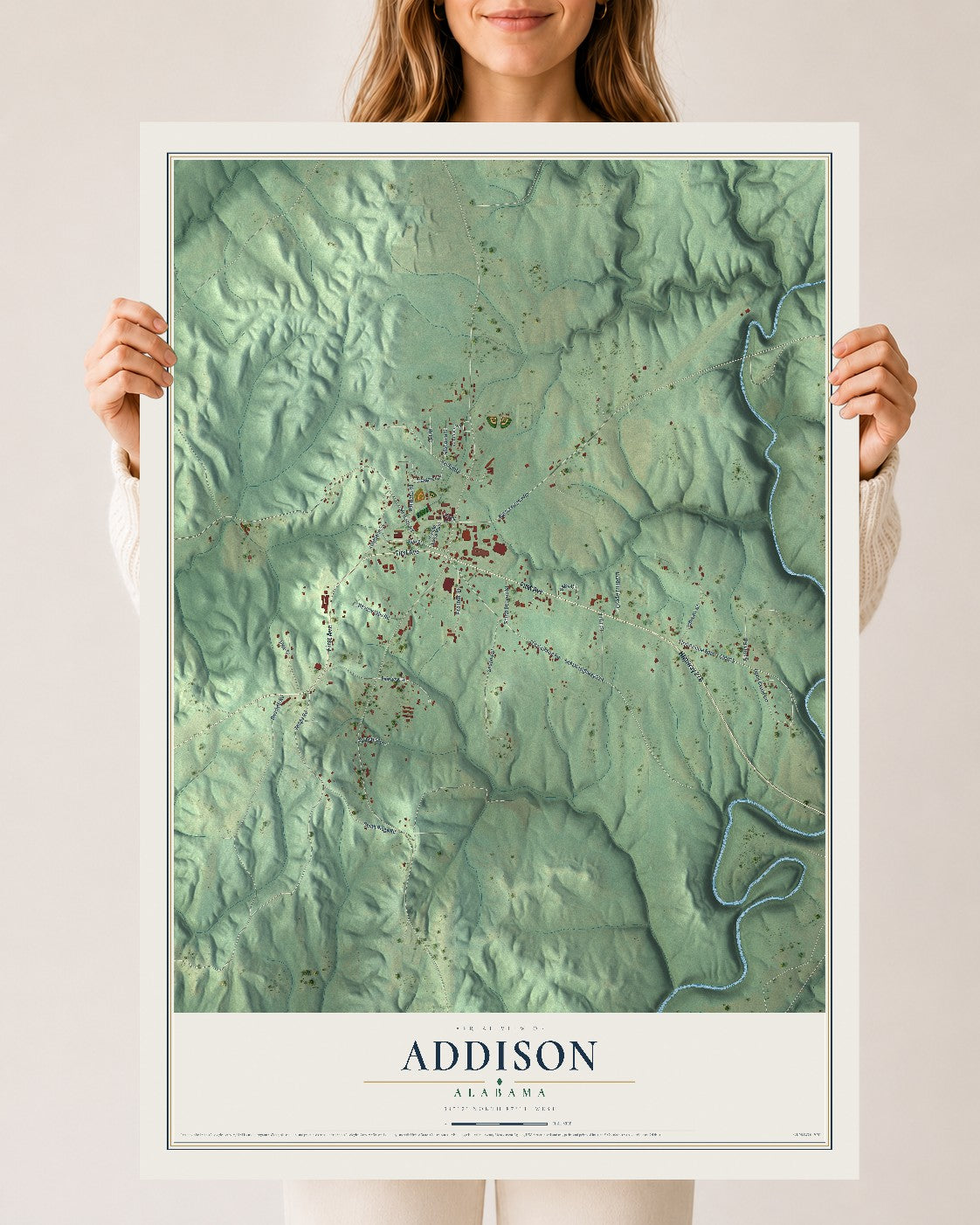 Map of Addison, Alabama, 24 x 36 inch unframed archival matte print