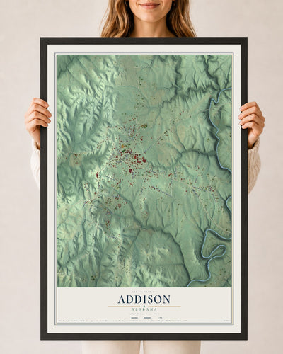 Map of Addison, Alabama, 24 x 36 inch print in a black wood frame