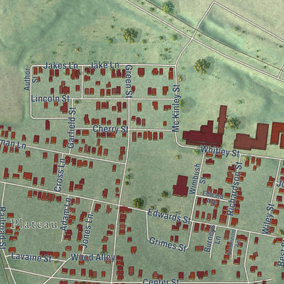 Second close-up of the map of Africatown, Alabama print showing more streets and buildings
