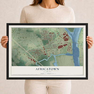 Map of Africatown, Alabama, 12 x 18 inch print in a black wood frame