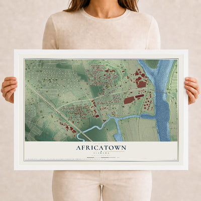 Map of Africatown, Alabama, 12 x 18 inch print in a white wood frame