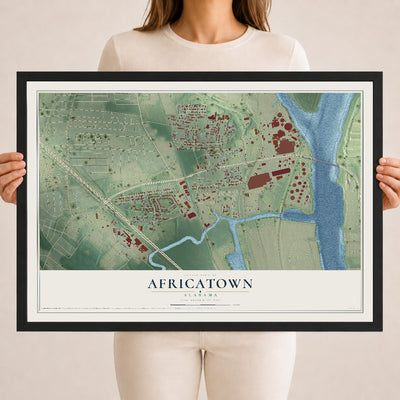 Map of Africatown, Alabama, 18 x 24 inch print in a black wood frame