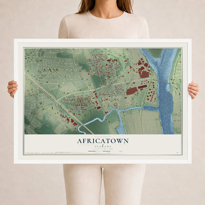 Map of Africatown, Alabama, 24 x 36 inch print in a white wood frame
