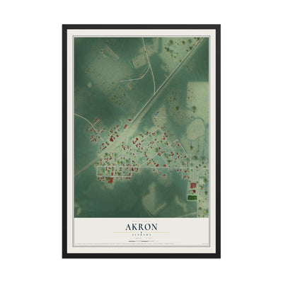 Map of Akron, Alabama, 12 x 18 inch print in a black wood frame