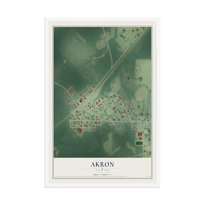 Map of Akron, Alabama, 12 x 18 inch print in a white wood frame
