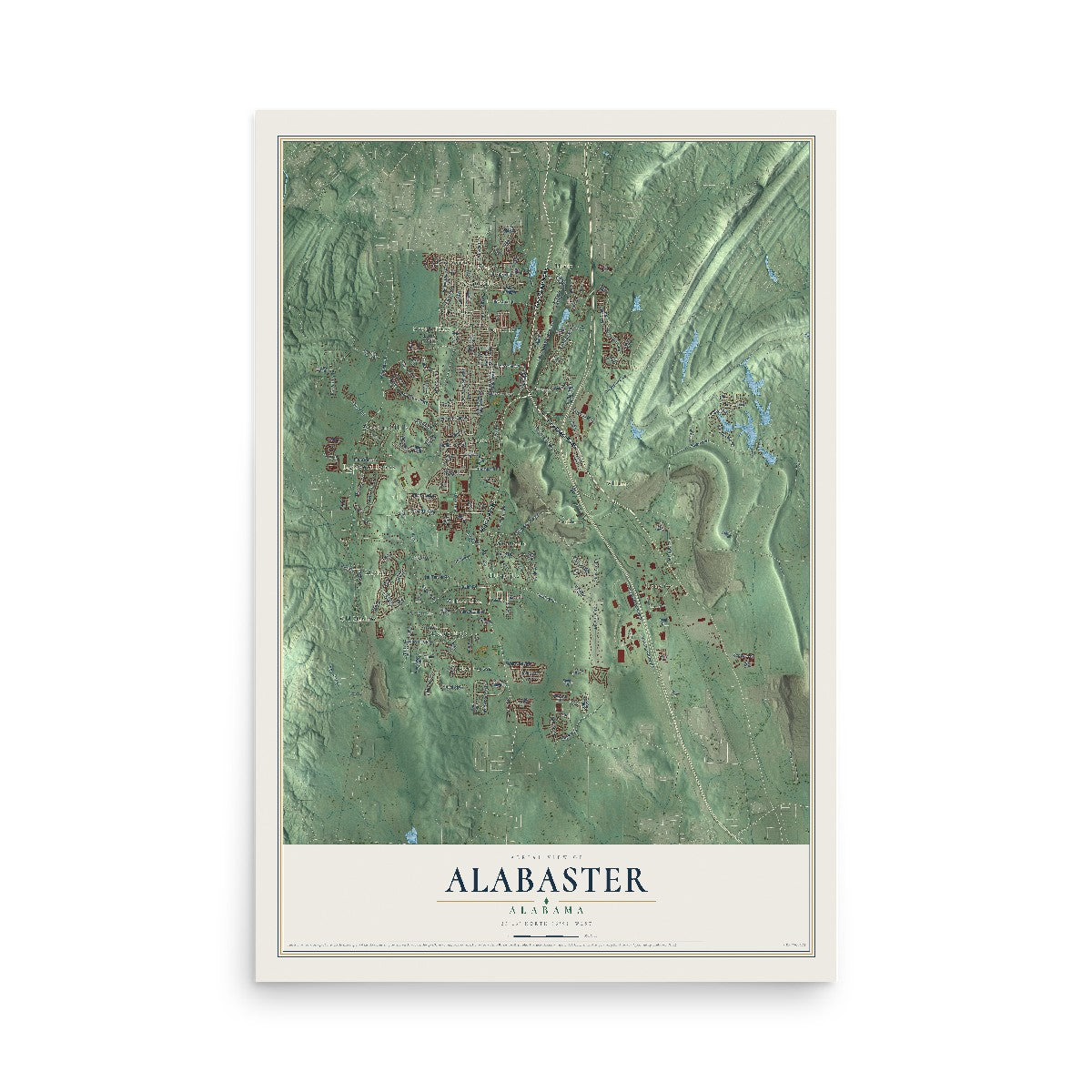 Map of Alabaster, Alabama, 12 x 18 inch unframed archival matte print