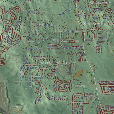 Second close-up of the map of Alabaster, Alabama print showing more streets and buildings