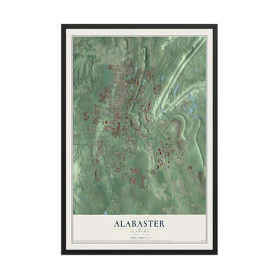 Map of Alabaster, Alabama, 12 x 18 inch print in a black wood frame