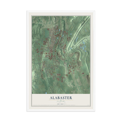 Map of Alabaster, Alabama, 12 x 18 inch print in a white wood frame