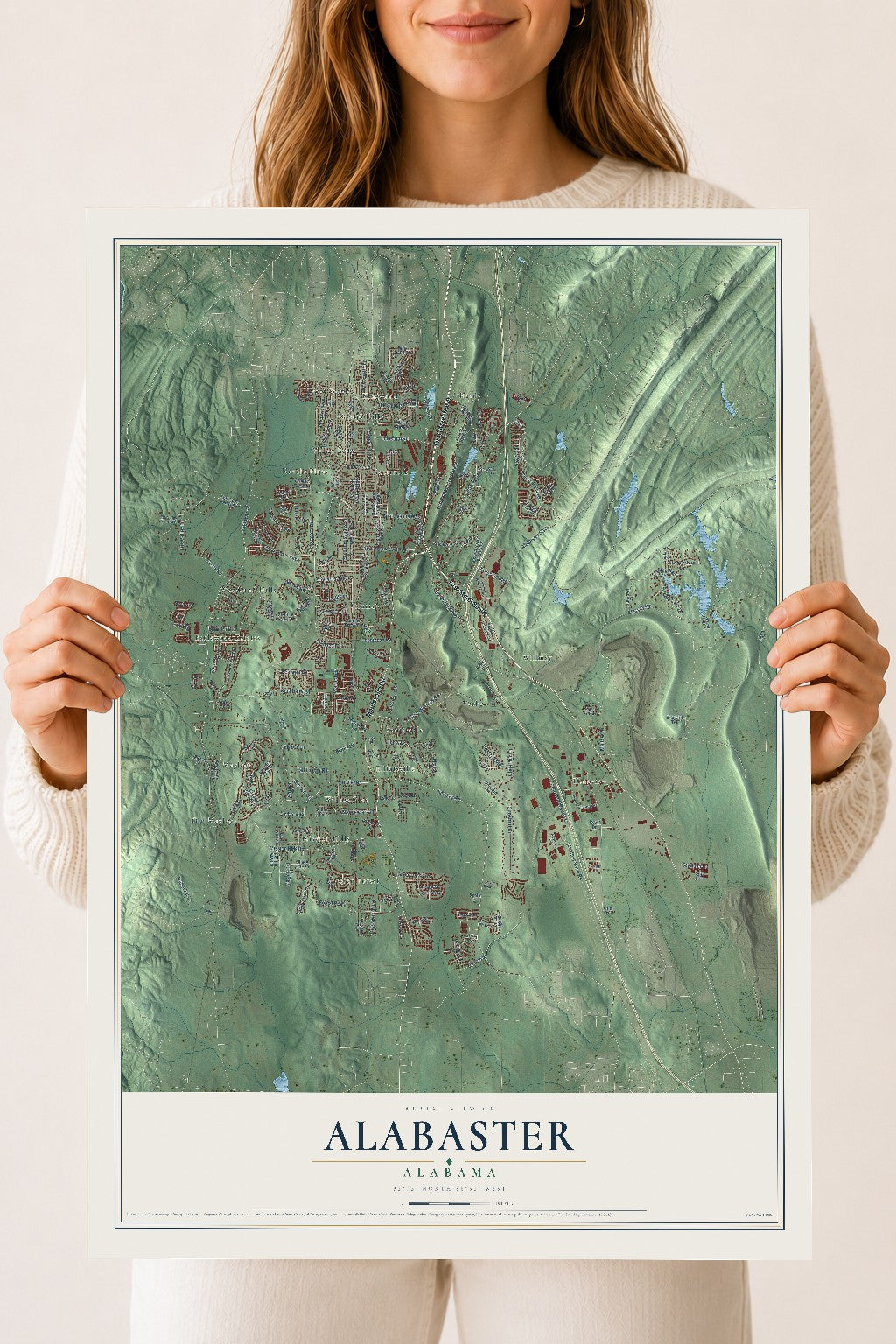 Map of Alabaster, Alabama, 18 x 24 inch unframed archival matte print
