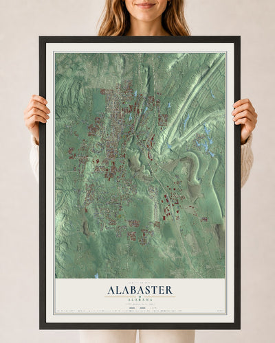 Map of Alabaster, Alabama, 24 x 36 inch print in a black wood frame