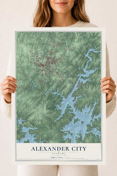 Map of Alexander City, Alabama, 18 x 24 inch unframed archival matte print