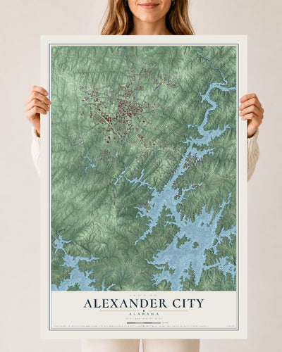 Map of Alexander City, Alabama, 24 x 36 inch unframed archival matte print