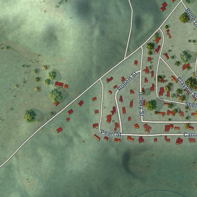 Second close-up of the map of Allgood, Alabama print showing more streets and buildings