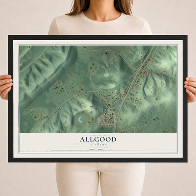 Map of Allgood, Alabama, 18 x 24 inch print in a black wood frame