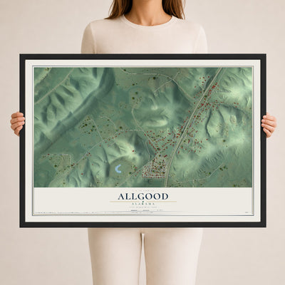 Map of Allgood, Alabama, 24 x 36 inch print in a black wood frame