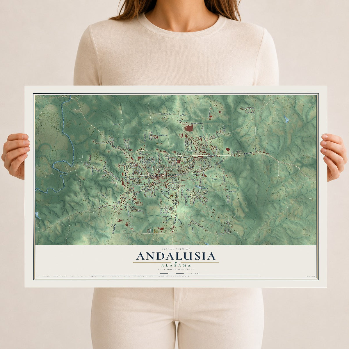 Map of Andalusia, Alabama, 12 x 18 inch unframed archival matte print