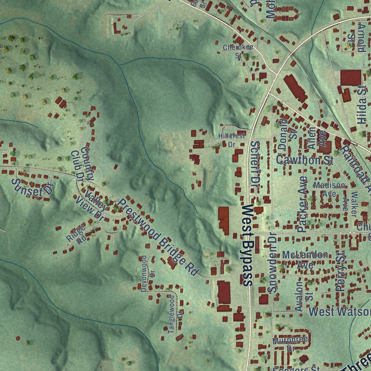 Second close-up of the map of Andalusia, Alabama print showing more streets and buildings